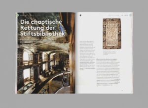 612 Zufall, S. 38-39, Stiftsbibliothek St. Gallen, Das Guide-Magazin von St. Gallen Bodensee Tourismus, Ausgabe 02, produziert von Pur Kommunikation